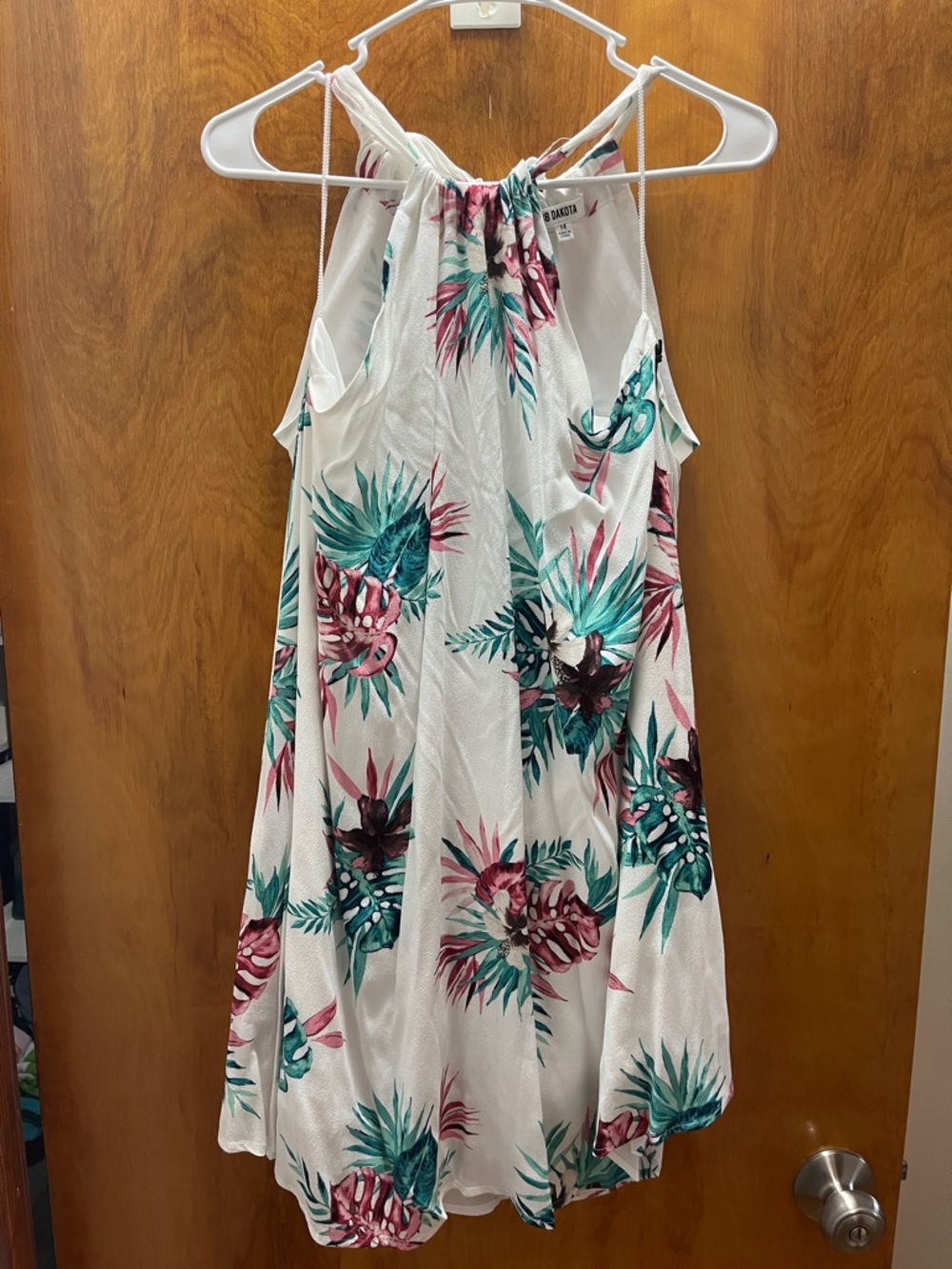 BB Dakota White Tropical Mini Dress with Teal and Pink Floral Print